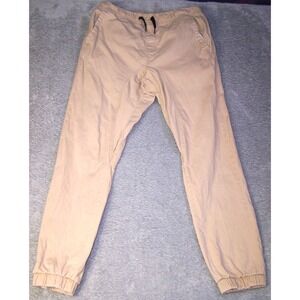 WT02‎ Jogger Pants Men's Medium Khaki Stretch Twill Elastic Waist Drawstring